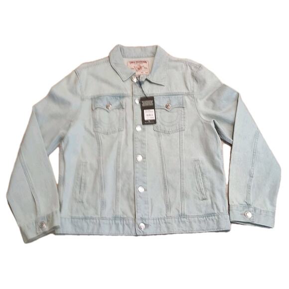 True Religion Jesse SN Trucker Jean Jacket Light Blossom Wash Men's Size L $159